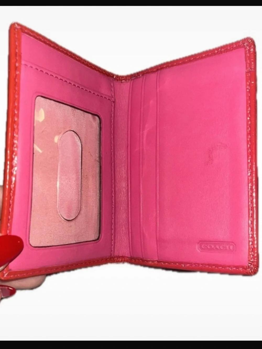 Coach Vintage Signature Canvas Mini Bifold Card Wallet Red/Pink Trim